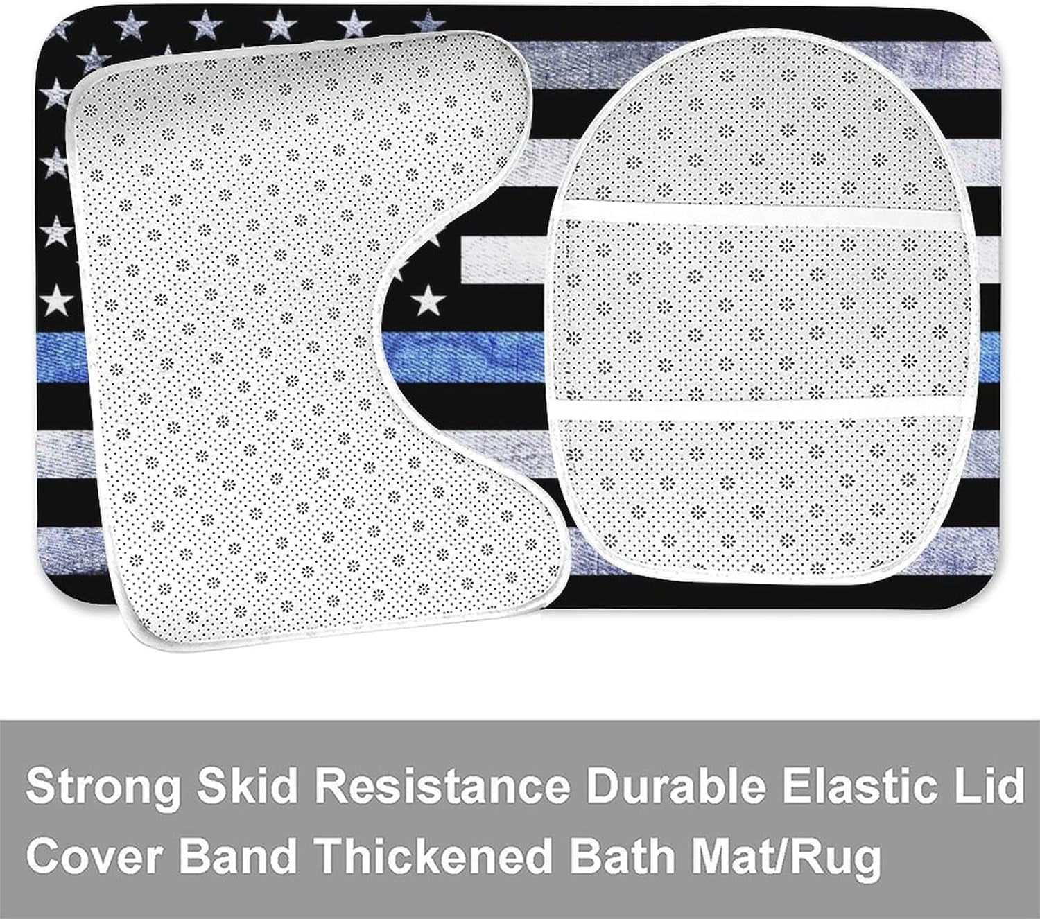 A Police and Law Enforcement Support Flag Background 4Pcs Shower Curtains Set with 12 Hooks Set with Non-Slip Rug Toilet Lid Cover and Bath Mat Curtain Set for Bathroom Decor