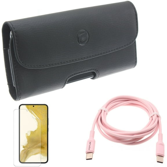 For Samsung Galaxy S21 (6.2") - PD Fast Charger USB-C to Type-C Pink 6ft Long Cable   Anti-Glare TPU Film Matte Screen Protector   Holster Leather Case Belt Clip