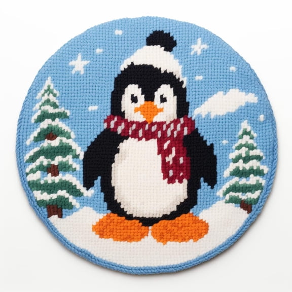 Latch Hook Round Rug Kits Cartoon Christmas Penguin for Beginner Needle Crochet Yarn Kits Embroidery Carpet Hook and Latch Kit Tapestry Christmas Decoration 50x50cm(2)
