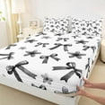 thumbnail image 3 of Castle Fairy Cartoon Bow Knot 4 Pieces Queen Sheet Sets for Preppy Child,Groovy Flowers Ultra Soft Flat Sheet,Black White Queen Fitted Sheet,Super Cozy Room Decor, 3 of 7