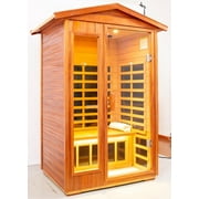 Two Person Far Infrared Khaya Wood Outdoor Sauna Room Natural Wood Wood Stainless Steel