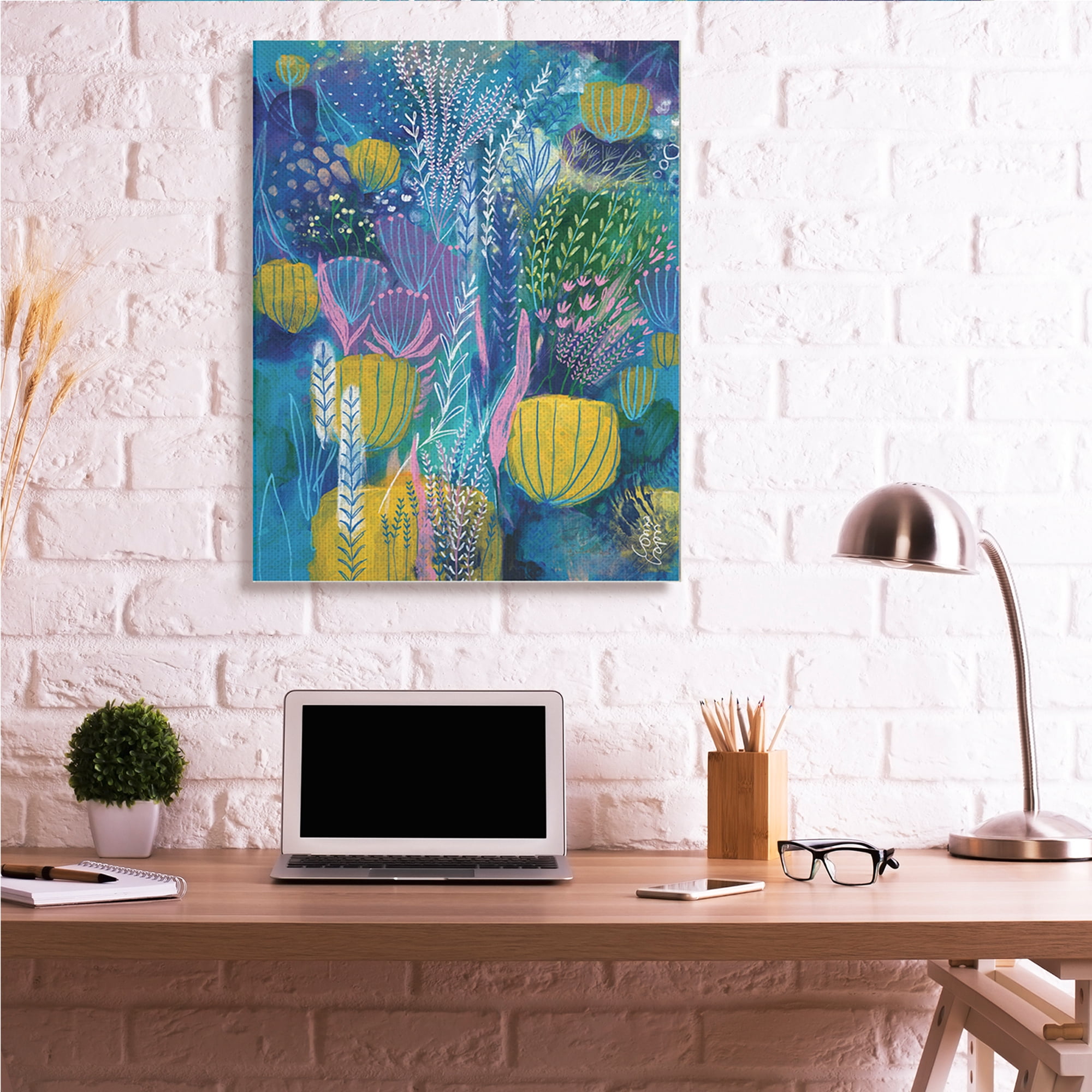 Stupell Industries Field of Abstract Florals Blue Green Yellow,36 x 48,Designed by Corina Capri