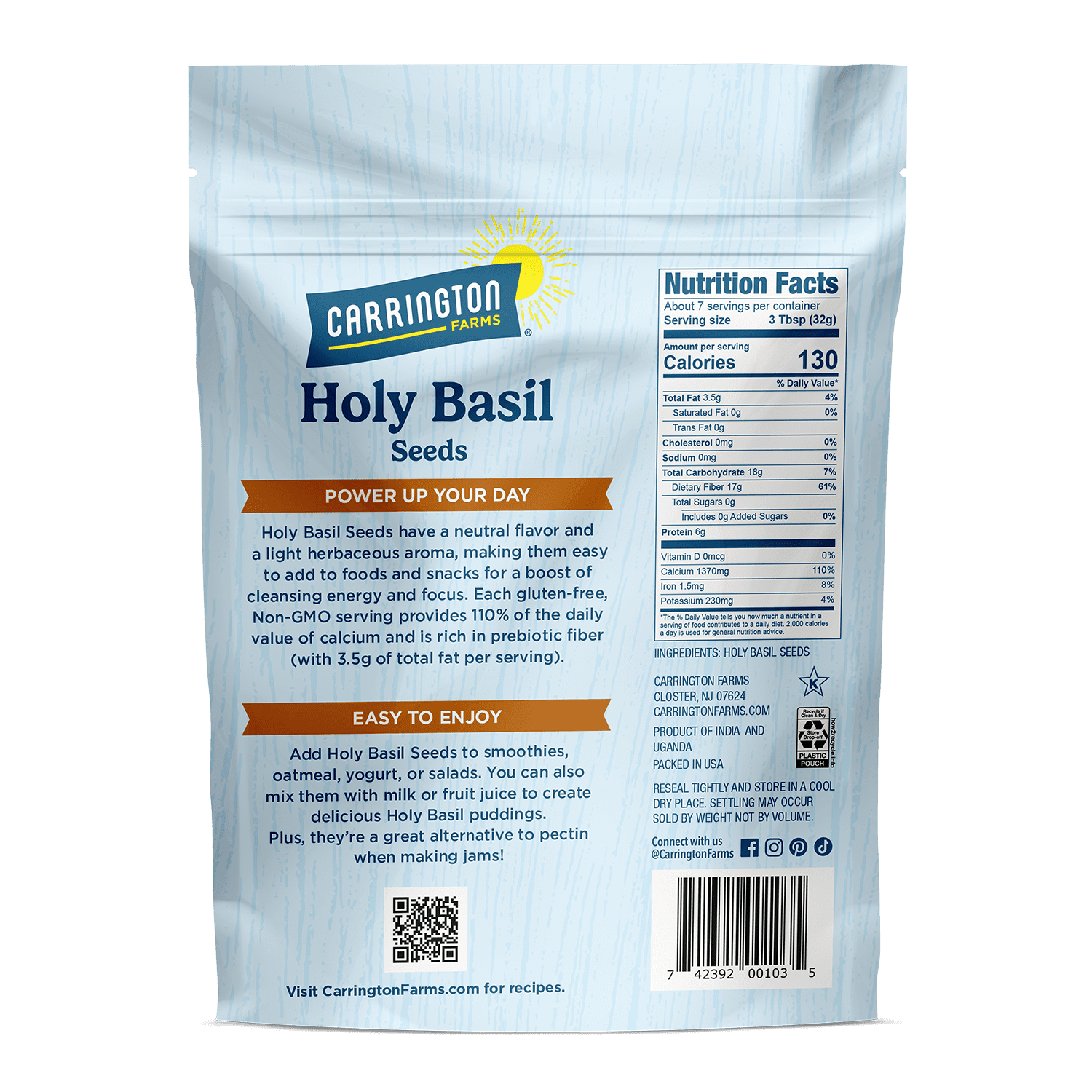 Carrington Farms Holy Basil Seeds, 8oz