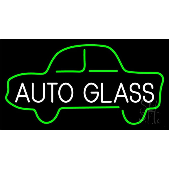 Auto Glass Car Logo 1 LED Neon Sign 20 x 37 - inches, Clear Edge Cut Acrylic Backing, with Dimmer - Bright and Premium built indoor LED Neon Sign for automotive store, and mall.