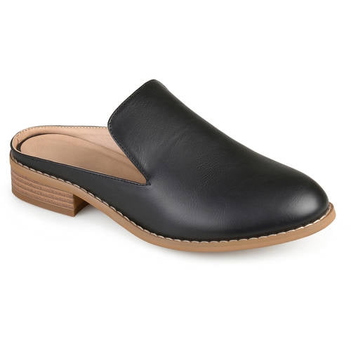 Womens Slideon Stacked Heel Faux Leather Mules