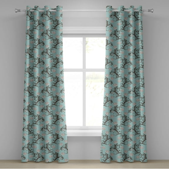 Ambesonne Victorian Grommet Curtain, Vintage Floral Stalks, 50" x 108", Seafoam Brown White