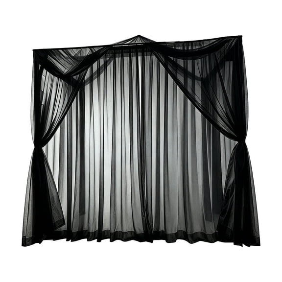 Black Outdoor Sheer Curtain Waterproof Sheer Curtain Privacy Screen Mesh Net Outside Curtain Rod Pocket for Patio Gazebo, Porch, Pergola, 7.5*13 Ft