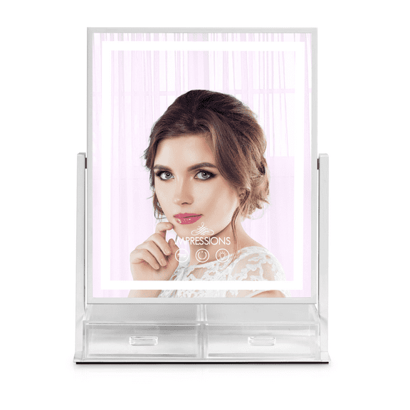 Impressions Vanity Glow and Store Tri Tone LED Makeup Mirror with Drawers Organizer Base (White)