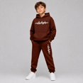 thumbnail image 2 of RUTAYY Boys 2 Piece Set City Graphic Long Sleeve Pullover Hoodie Jogger Pants Cozy Hooded Tracksuit Casual Everyday Wear, Brown, 2 of 6