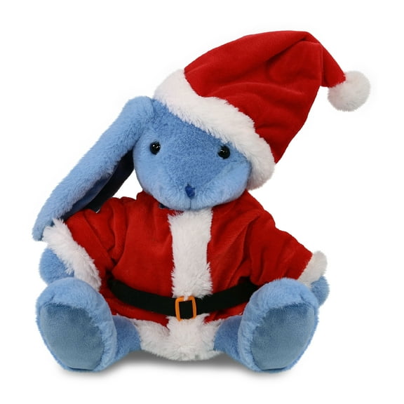 DolliBu Santa Baby Blue Rabbit Stuffed Animal Plush Toy - Super Soft Dress Up with Red Santa Claus Outfit, Cute Farm Life Rabbit Gift Perfect Holiday Christmas Gift - 8 Inches