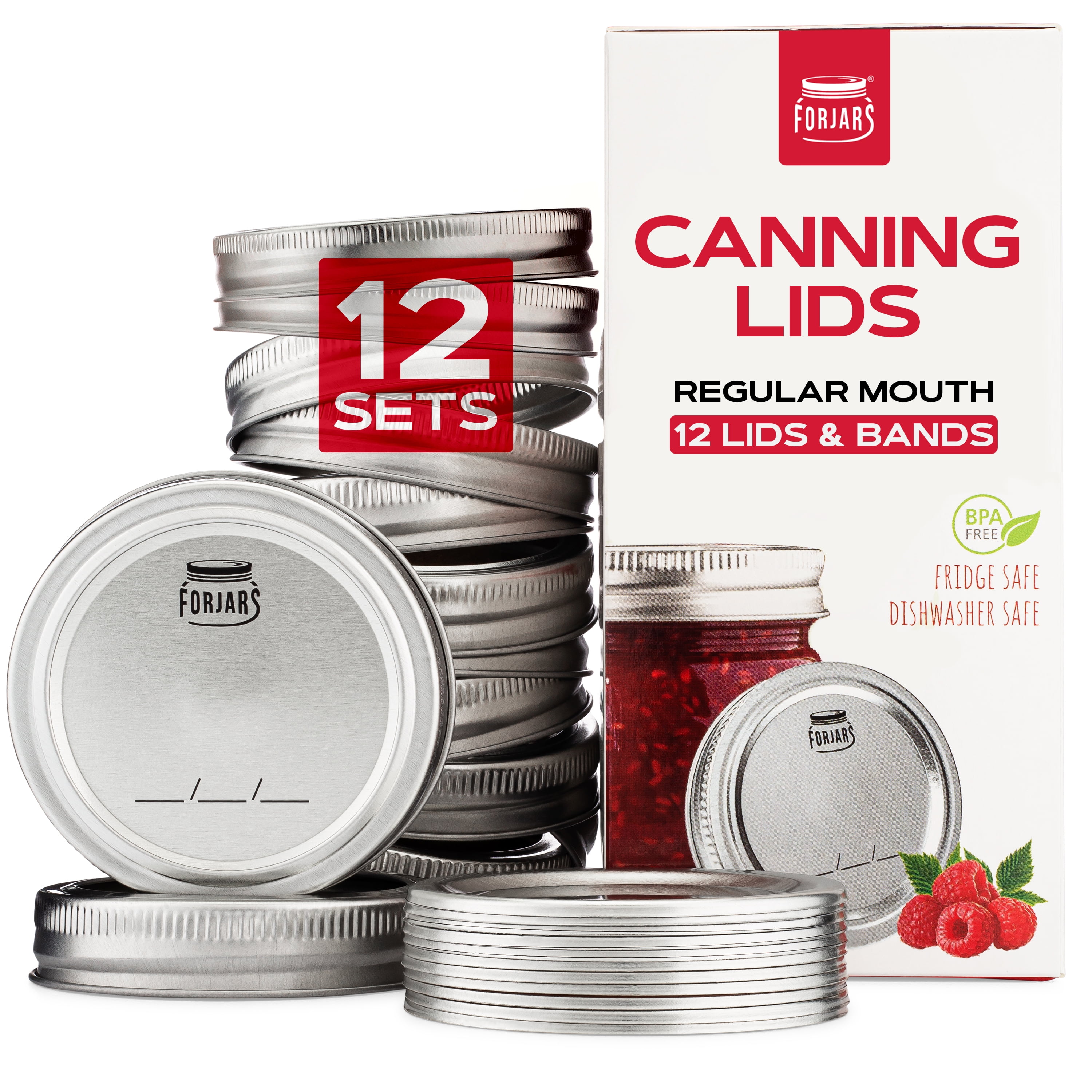 ForJars Regular Mouth Canning Lids & Rings, 24Pcs/12Sets