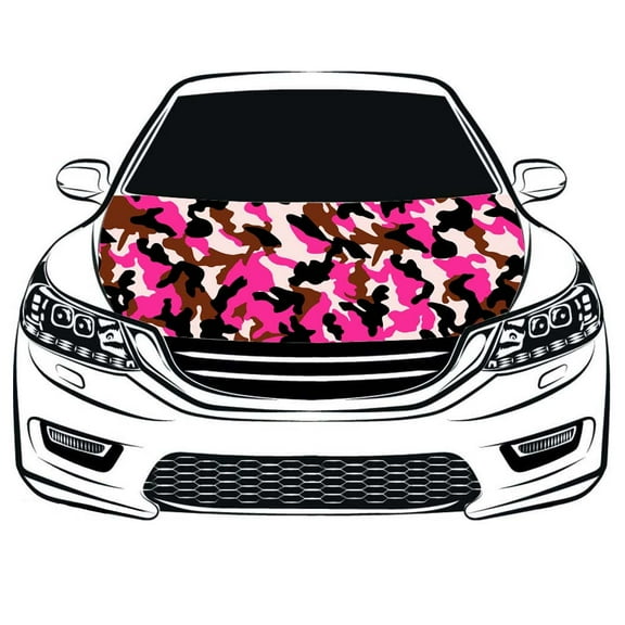 Camouflage Flag Car Hood Cover pink Engine Banner 3X5ft/6X7ft 100% Polyester Elastic Fabrics Can be Washed (3.3x5ft)