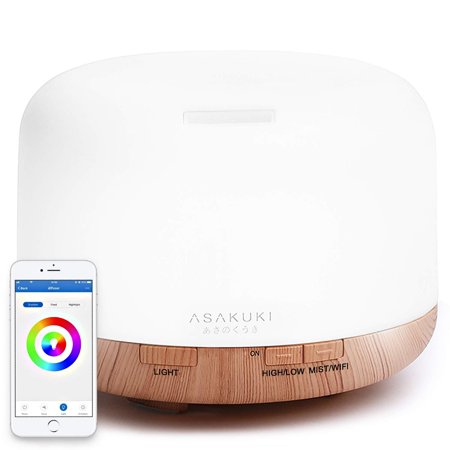ASAKUKI Smart Wi-Fi Essential Oil Diffuser, App Control Compatible with Alexa, 2019 UPGRADE Design 500ml Aromatherapy Humidifier for Relaxing Atmosphere in Bedroom and Office-Better