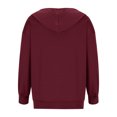 thumbnail image 4 of Soft Fleece Zip-Up Hoodie for Women, Long Sleeve Drawstring Open Front Sweatshirt - Loose Fit Casual Fall Winter Jacket Wine S, 4 of 6