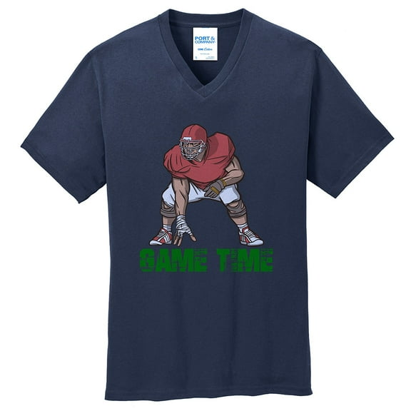Big Size Game Time Lineman Graphic Design Men's Big Size Port & Company Core Cotton V-Neck T-Shirt - Navy XL