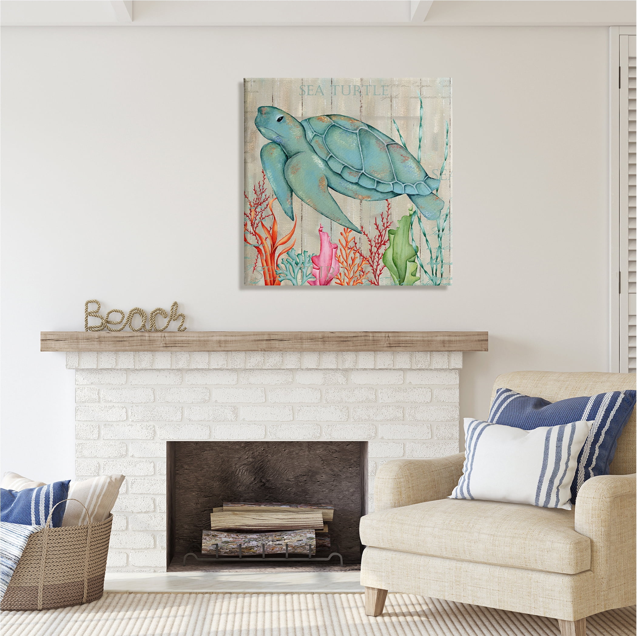 Stupell Industries Rustic Sea Turtle Animal Animals & Insects Painting Gallery Wrapped Canvas Print Wall Art, 30 x 30