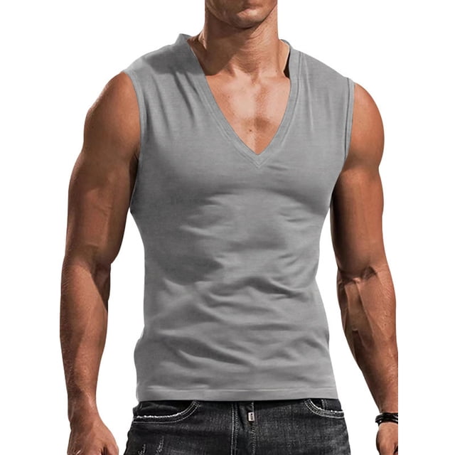 xiaxaixu Men's Casual Gyms Sports Vest Solid Color Sleeveless V Neck Running Workout Training Tops