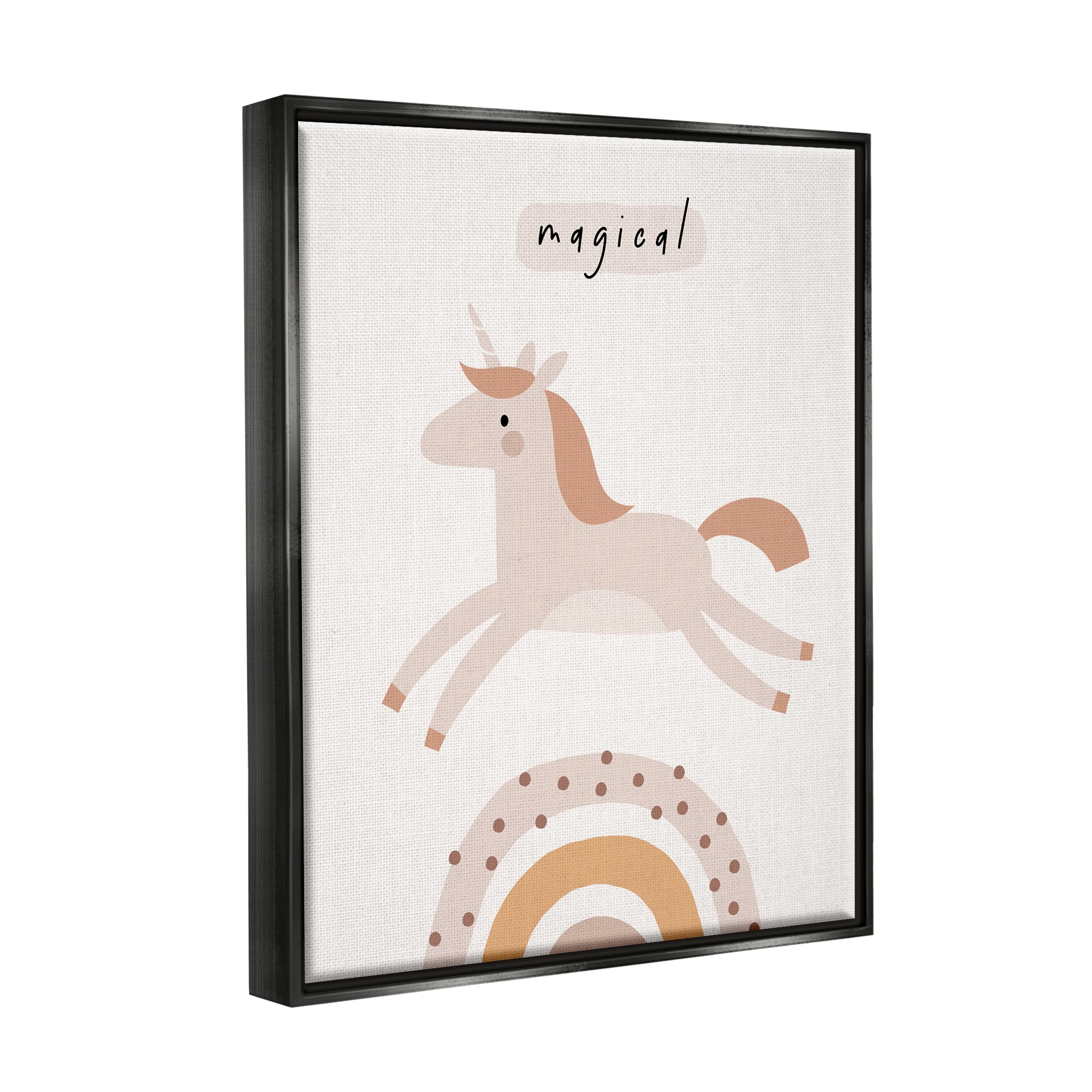Stupell Industries Magical Unicorn & Rainbow Fairy Tales & Fantasy Painting Black Floater Framed Art Print Wall Art, 17 x 21