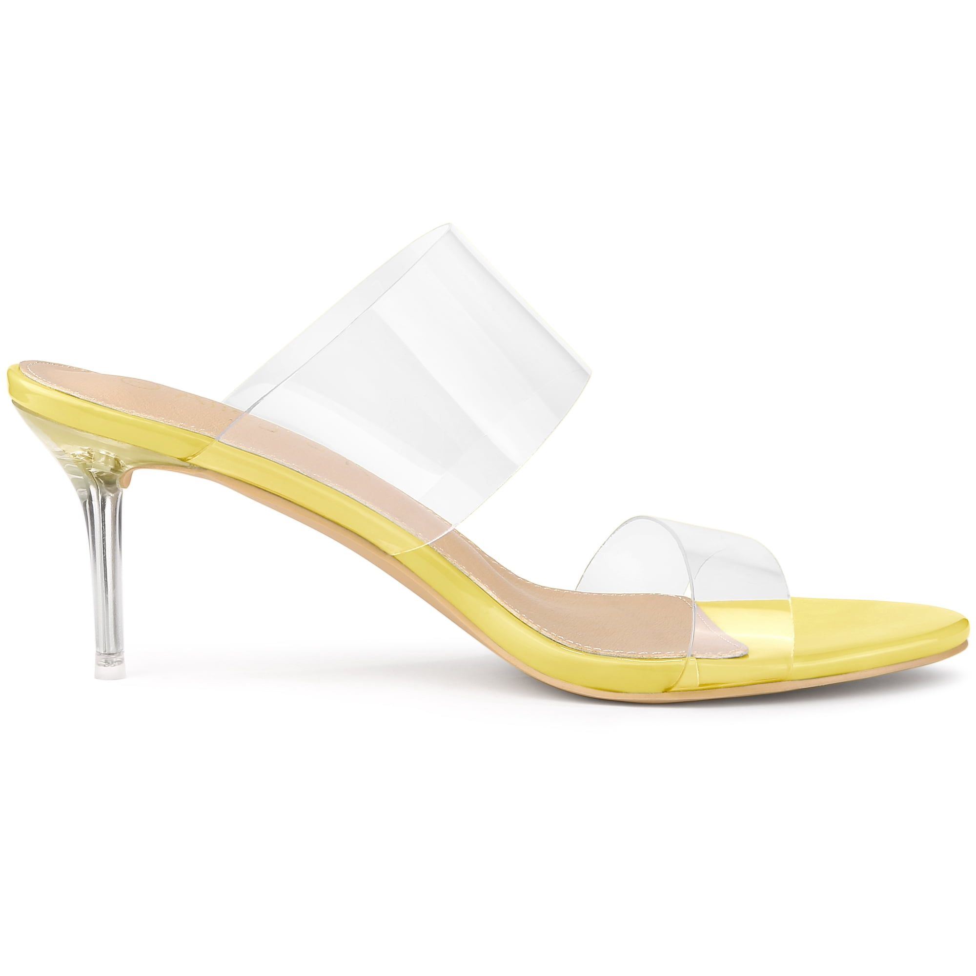 DARING DIVA Women's Clear Slide Stiletto Heels Clear Sandals Yellow 9