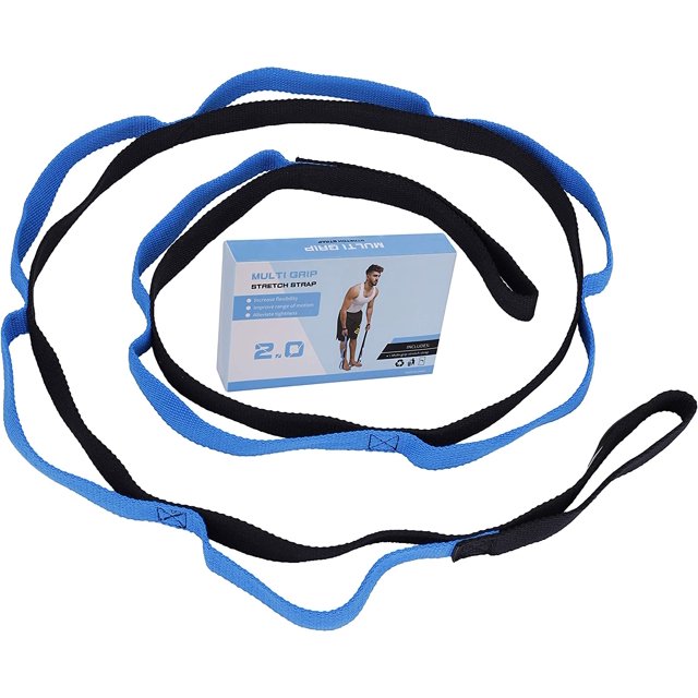 Sangles de Yoga de Remise en Forme Sangle d'Étirement de Flexibilité avec Boucle Multifonctionnelle Sangle d'Exercice pour la Gymnastique de Ballet de Pilates avec Instruction d'Entraînement Bleu 2 Mètres