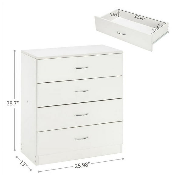 White MDF Wood Simple 4-Drawer Dresser for Bedroom