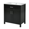 thumbnail image 2 of Vyrona Modern Bathroom Vanity with Ceramic Sink, Shelves, Drawers, Wood, Black, 2 of 11