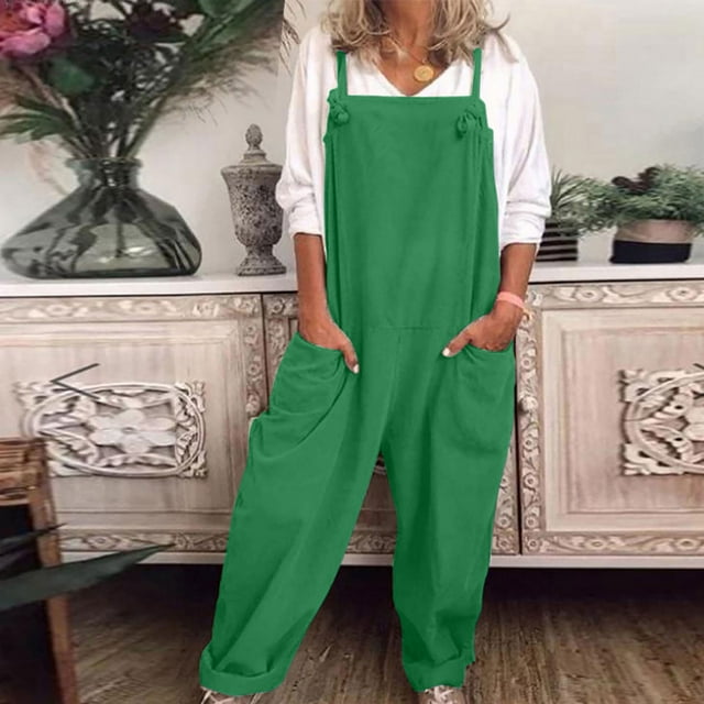Jienlioq Pantalon Cargo Femme Salopettes pour Femmes Décontractées Amples Salopette Combishort Ample Combinaison en Coton et Lin