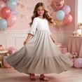 thumbnail image 6 of ITSAME Girls A-Line Maxi Dress Flowy Ruffle 3/4 Sleeve Round Neck Gradient Print Summer Fashion Casual Dress Khaki Size 12, 6 of 7