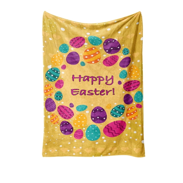 Flannel Blanket For Bed And Car With Easter Egg Bunny Pattern 31.5 in x 47.24 in Multicolor Polyester