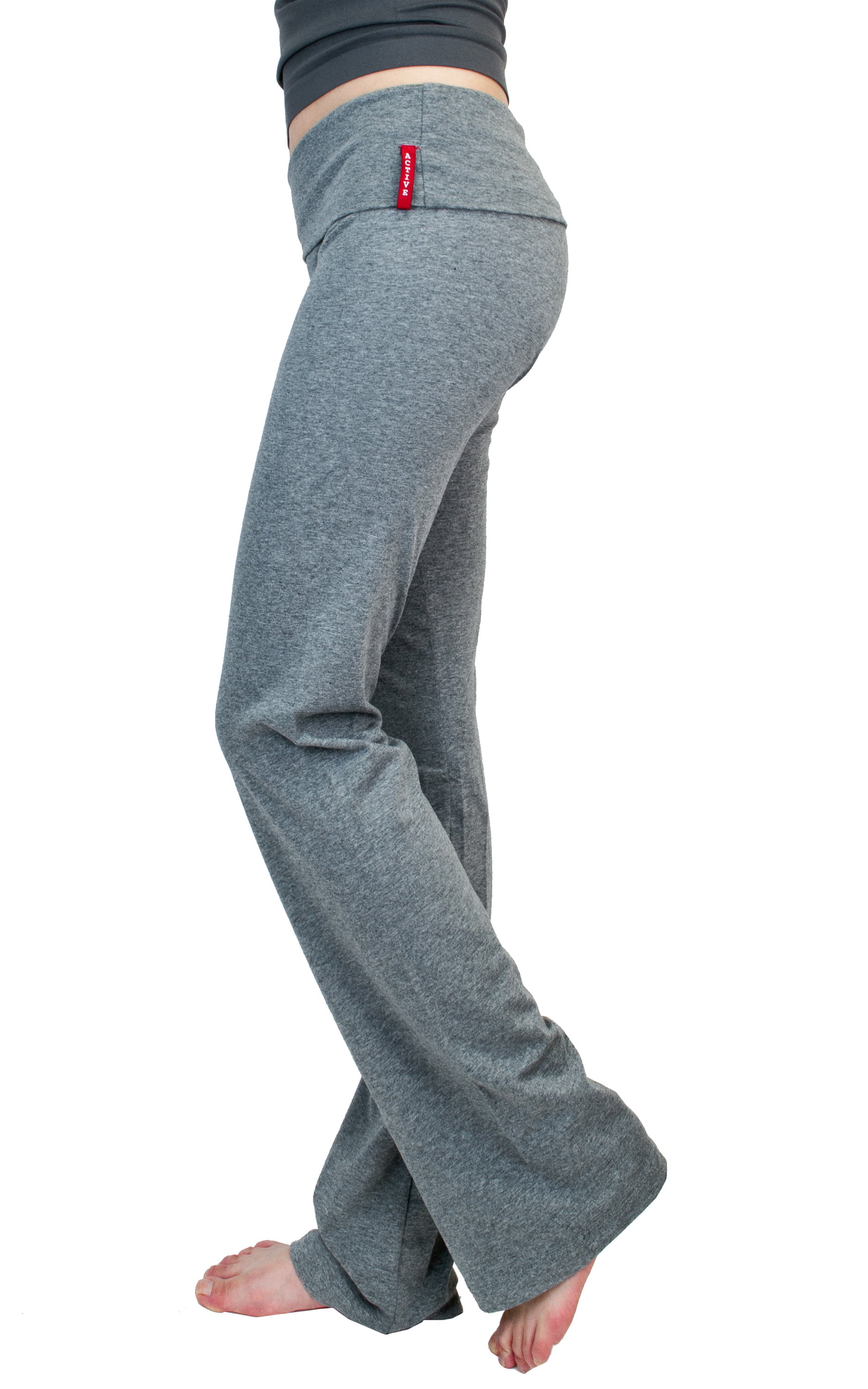 Women's YOGA Pants Athletic GYM Fold over Waistband Flare Leg Tight 95%  Cotton