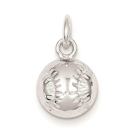 BASEBALL Solid Polished Charm Pendant 15mmx12mm 925 Sterling Silver