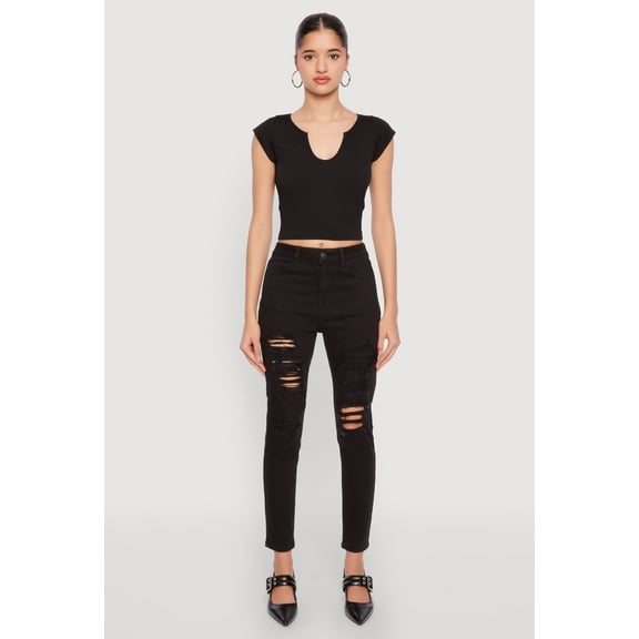 Womens WAX Distressed Patch and Repair Skinny Jeans