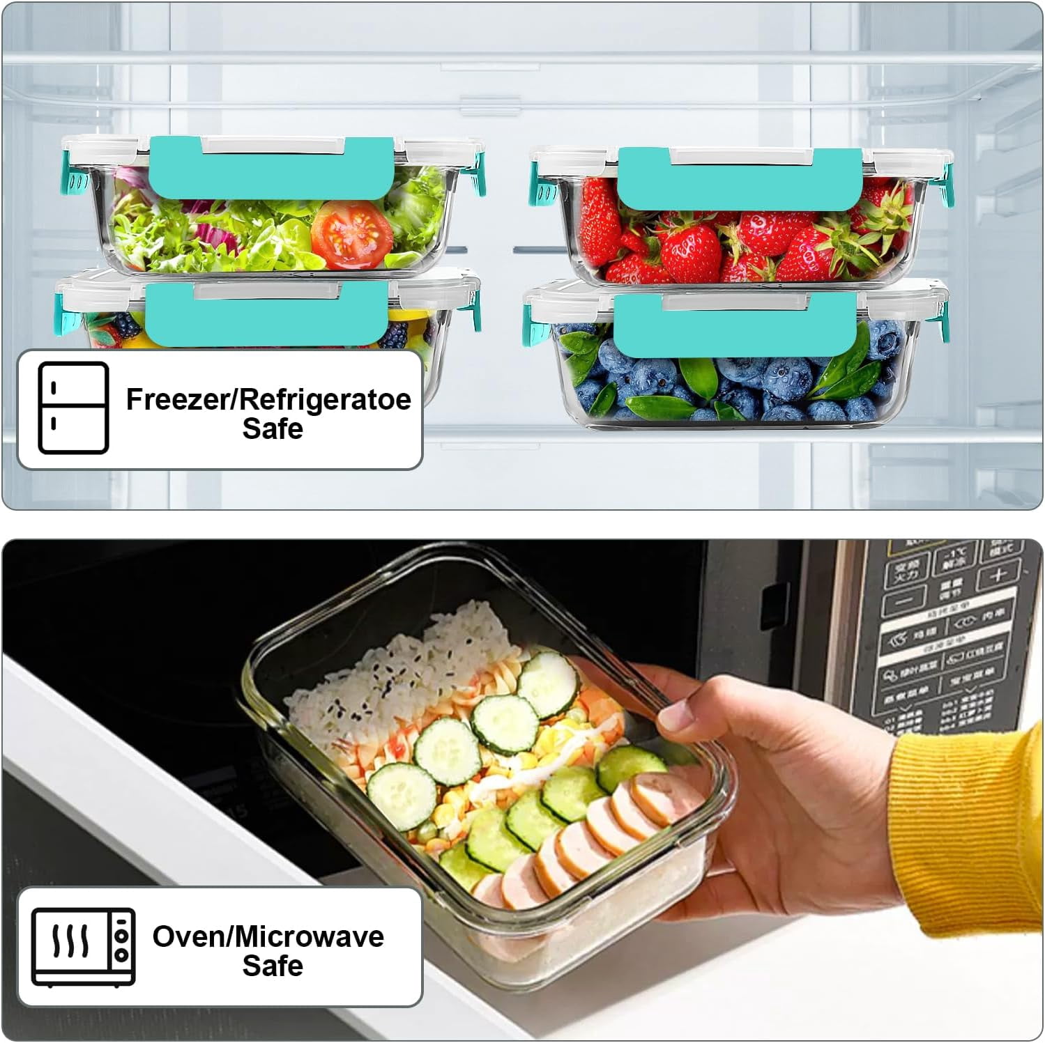 10Pack 22OZ Glass Meal Prep Containers, Airtight Glass Lunch Containers Set, Glass Food Storage Containers with Lids,Exclusive of BPA, for Microwave, Oven, Freezer&Dishwasher Friendly,Green