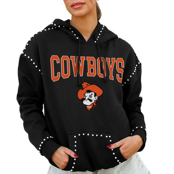 Women's Gameday Couture Black Oklahoma State Cowboys Studded Pullover Hoodie
