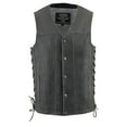 thumbnail image 6 of Milwaukee Leather MLM3521 Men's Distress Grey Leather Vest - V-Neck Straight Bottom Side Lace Motorcycle Rider Vest 3X-Large, 6 of 7