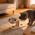 thumbnail image 6 of Anti-Slip Elevated 2-Bowl Pet Feeder, Elevated Cat Food Bowls 15°Tilted Stand Anti Vomiting Raised Cat Dishes for Food Water 2 Stainless Steel Bowls for Cats Dogs(Beige), 6 of 6