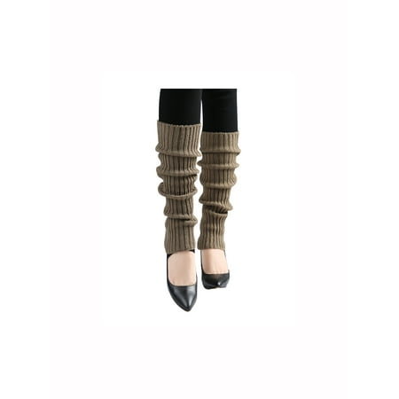 Fence Net Leg Warmers - Unique Bargains Women's Knitted Over Knee Length Ruffled Cuff Leg Warmers Brown