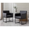 thumbnail image 3 of Guyou Modern Faux Leather Upholstered Dining Chairs Set of 2, Kitchen Chairs with Arm and Black Finish Metal Frame, Accent Armchair with back for Living Room Dining Room Bedroom Reception Room, Black, 3 of 10