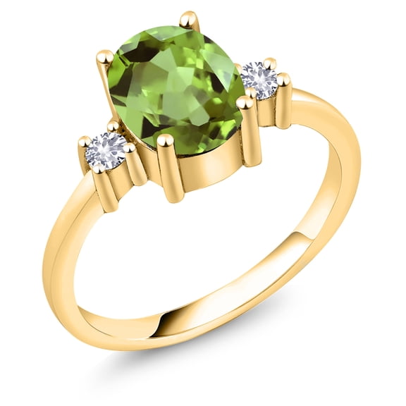 Gem Stone King 2.20 Ct Green Peridot White Created Sapphire 18K Yellow Gold Plated Silver Ring (Size 7)