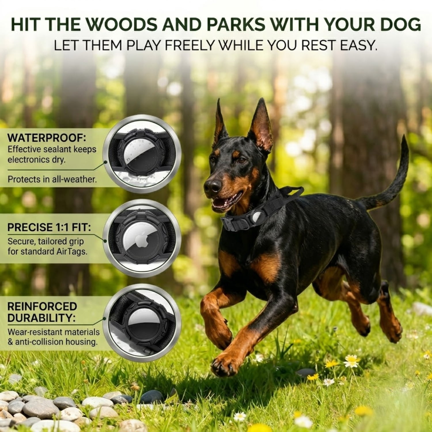 WAAYEEPAL Heavy Duty Tactical AirTag Dog Collar & Leash Set, Adjustable AirTag Holder Collar for Medium Large Dogs, AirTag Not Included