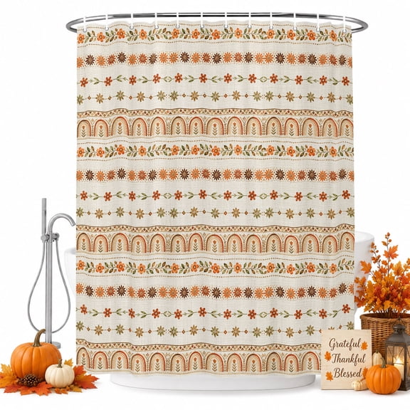 Vintage Bohemia Shower Curtain, Waterproof Shower Curtains for Bathroom, Fall Farmhouse Floral Leaves Simple Lines Washable Fabric Bathtub Curtain Set Bath Decor with 12 Hooks 72"x78"