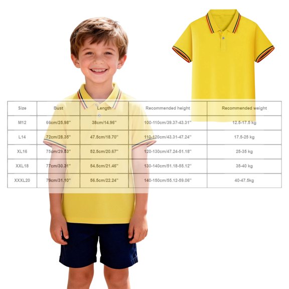 Boys Polo Shirts Yellow Short Sleeve T Shirt Girls Uniform Shirts Summer Casual Breathable Kids Shirts for Girls 5-6 Years