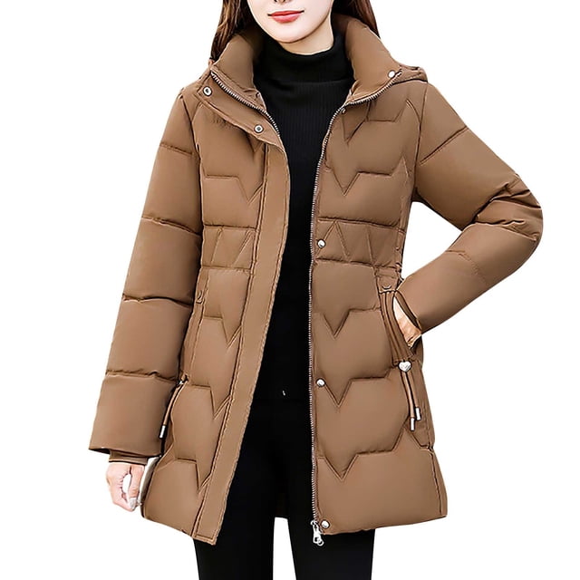 Économies Automne/hiver! srobpty Veste Matelassée à Manches Longues pour Femmes, Veste Décontractée à Capuche Colorée pour Dames Café, m