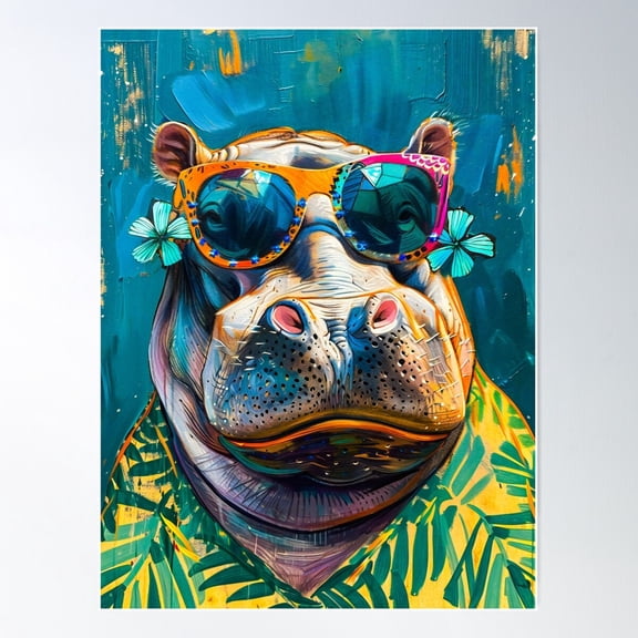 Cool Mr Hippo Poster Wall Art, Modern Wall Decor For Living Room Bedroom, 12x18 UNFRAMED