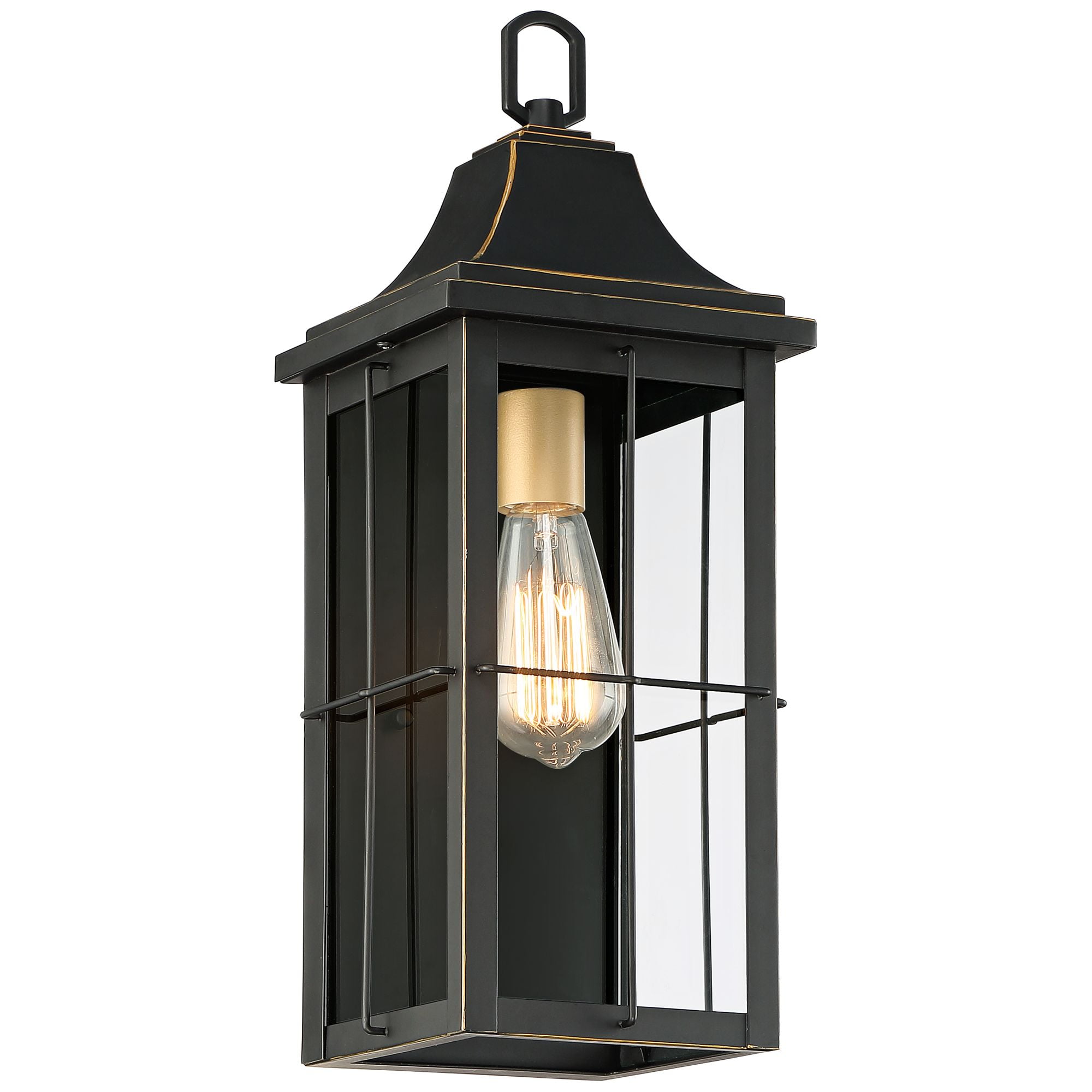 John Timberland Sunderland Vintage Outdoor Wall Light Fixture Black Warm Gold 18 1/2" Clear Glass Panels for Post Exterior Barn Deck House Porch Yard