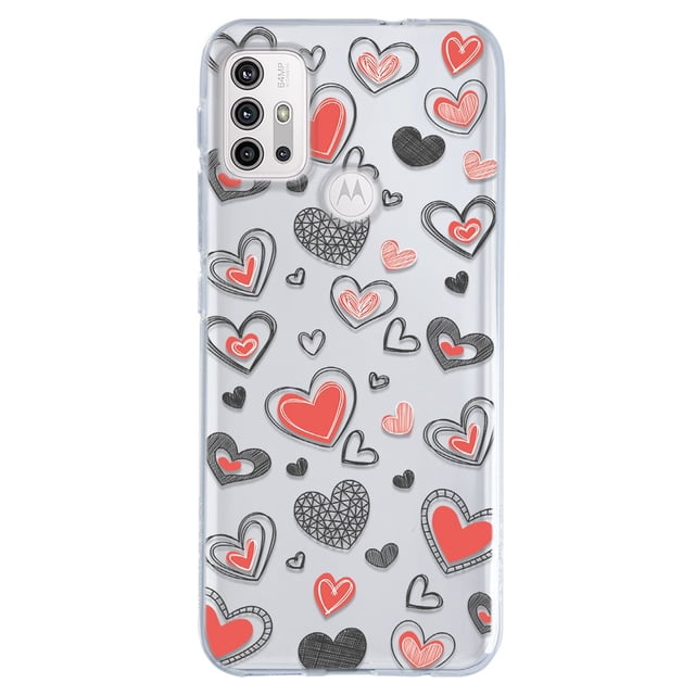 Funda Para Moto G10 Power Corazones Grafito, Uso Rudo, InstaCase Protector para Moto G10 Power Antigolpes, Case Corazones Grafito