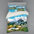 thumbnail image 1 of Mountain Duvet Cover Set, Watercolor Artwork Print of a Mountain Range Peaks Covered with Snow and Clouds, Bedding Set with Shams and Fitted Sheet, 3 Sizes, by Ambesonne, 1 of 3