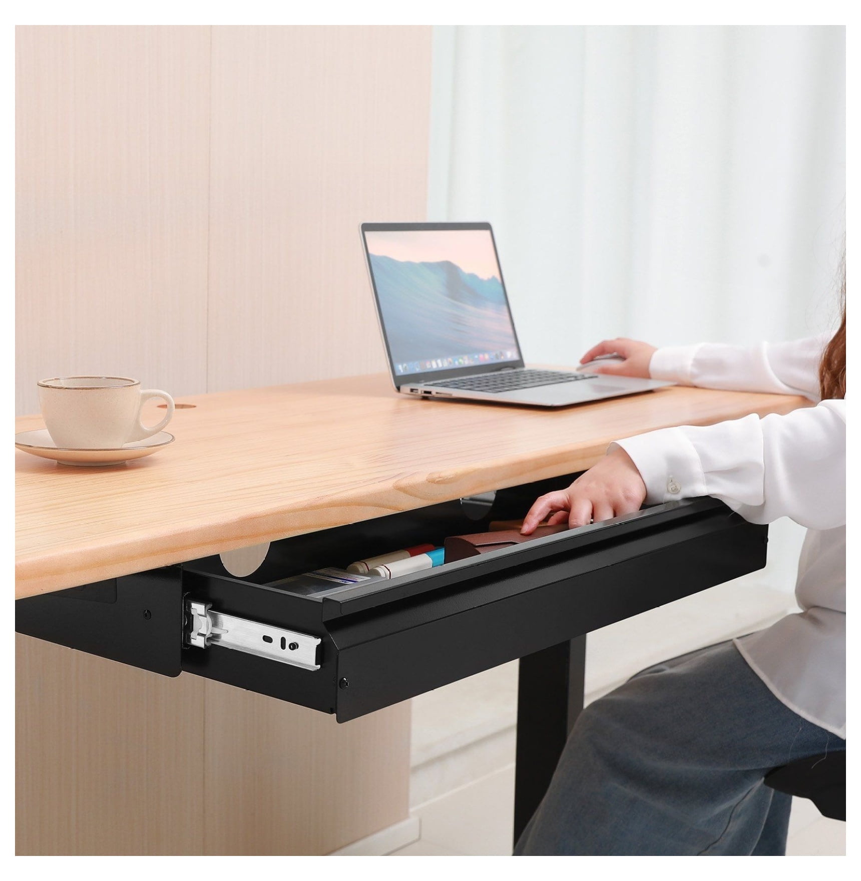 Under Desk Drawer Organizer 33 inch - Slide Out Storage Tray for Home Office, Keyboard Tray, Steel Construction, Smooth Sliding, Legroom Space Saver