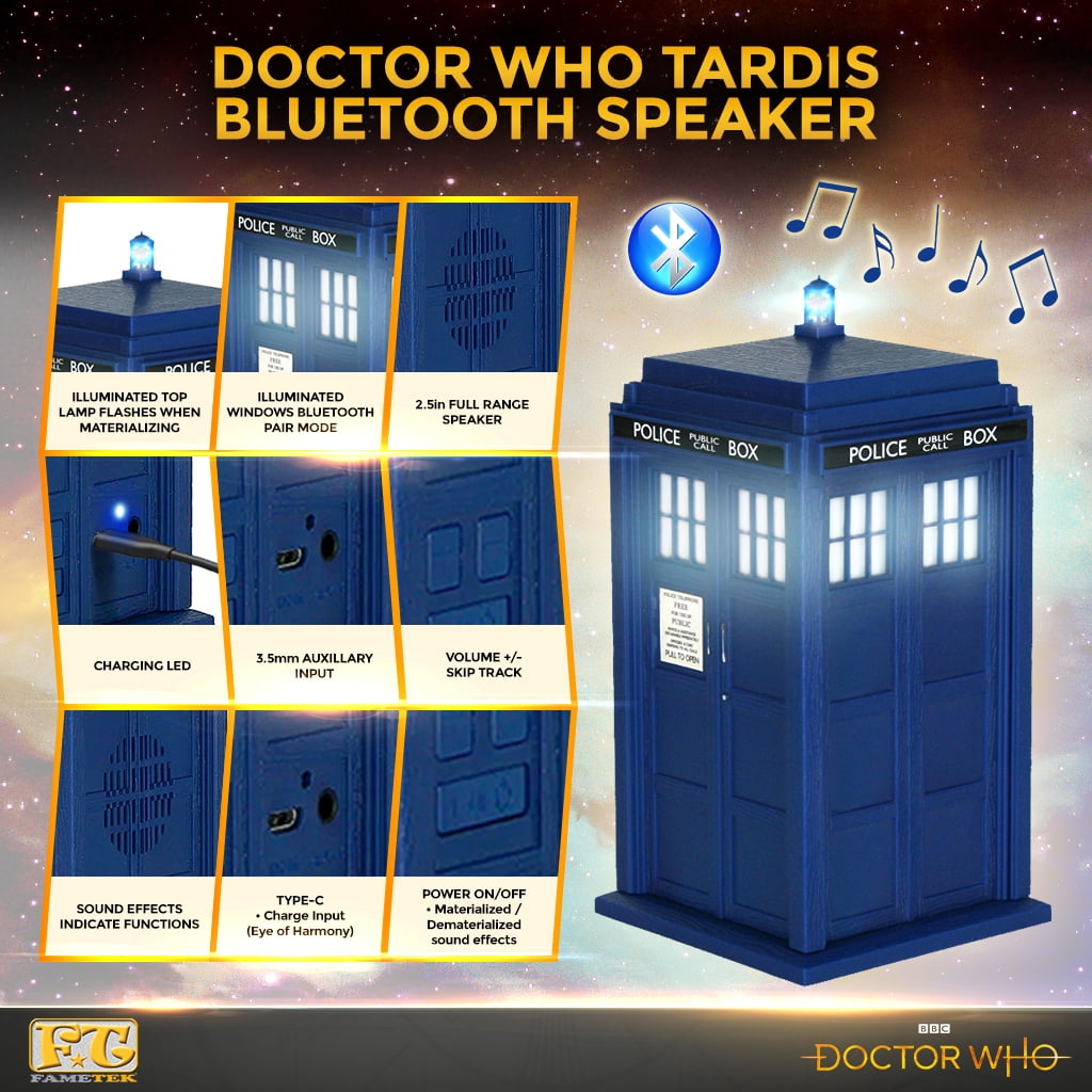 Doctor Who Tardis Wireless Bluetooth Speaker Plays Music, Lights Up, Accurate Sounds Effects |Gifts for Men or Women - Best Gifts Birthday Collectibles for Doctor Who