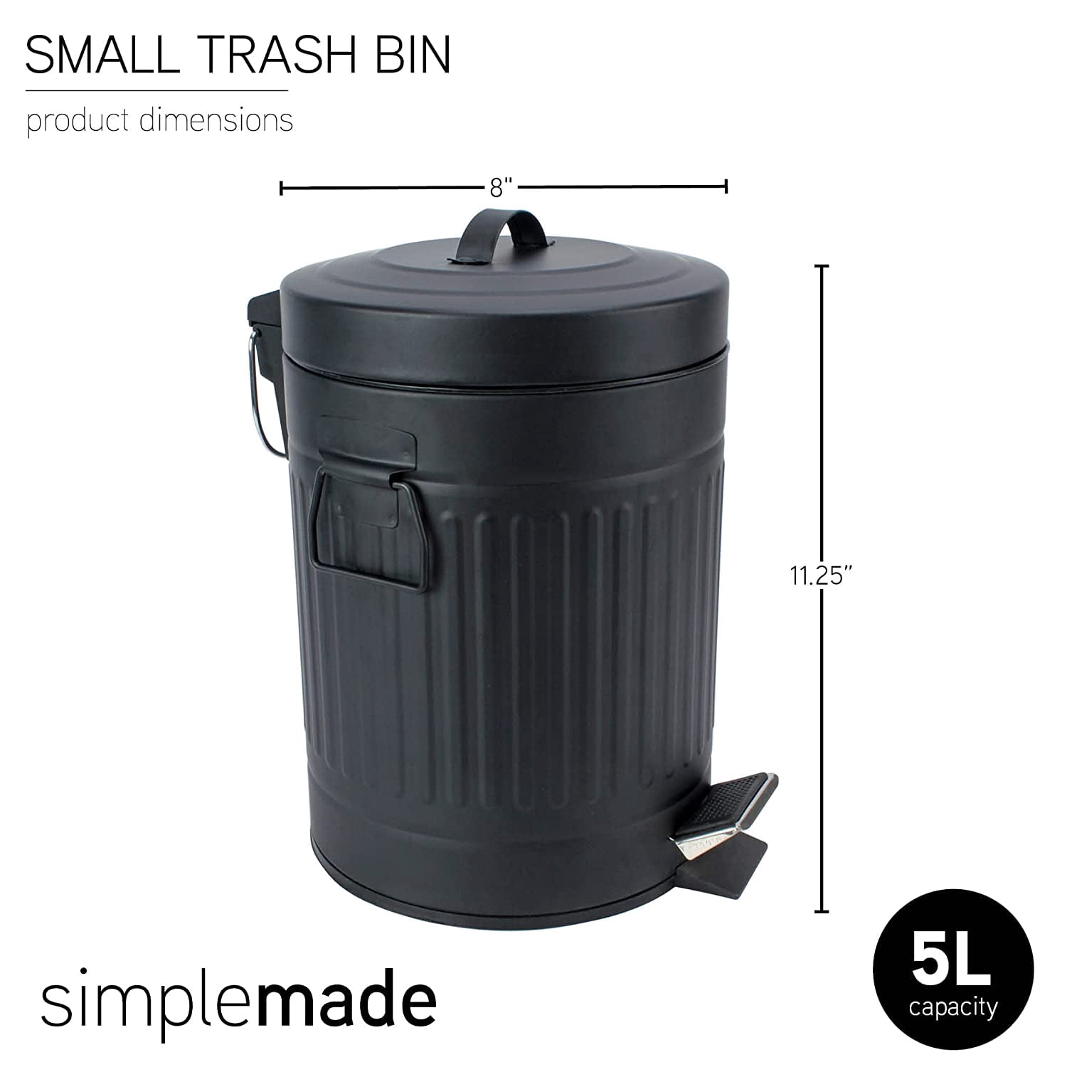 SIMPLEMADE Small Bathroom Trash Can with Lid, Kitchen Garbage Can - 5 Liter / 1.3 Gallon